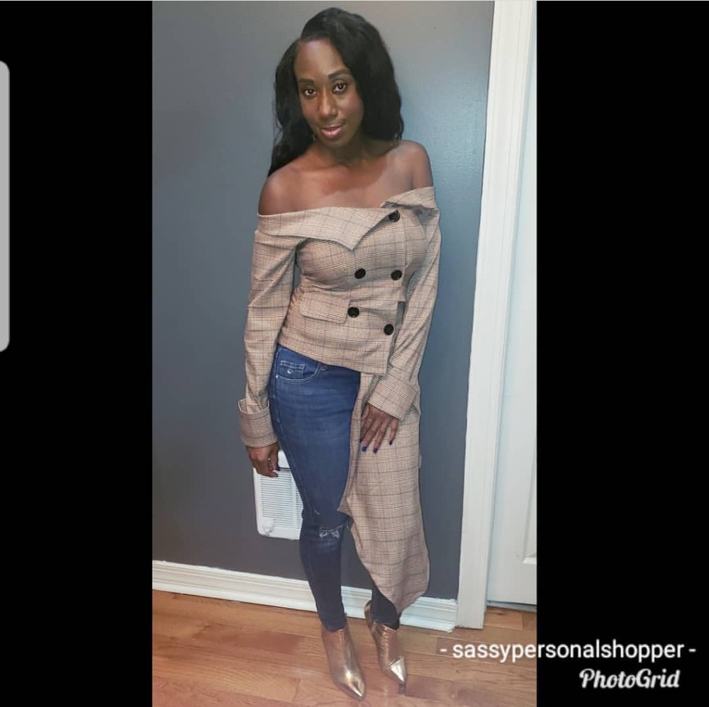 Off the shoulder,  blazer, asymmetrical top